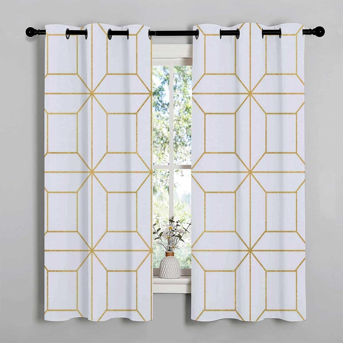 Cortinas De Cocina Modernas – Cubierta térmica para puerta con textura dorada, geometría a cuadros, oscurecimiento de habitación, 63 pulgadas de