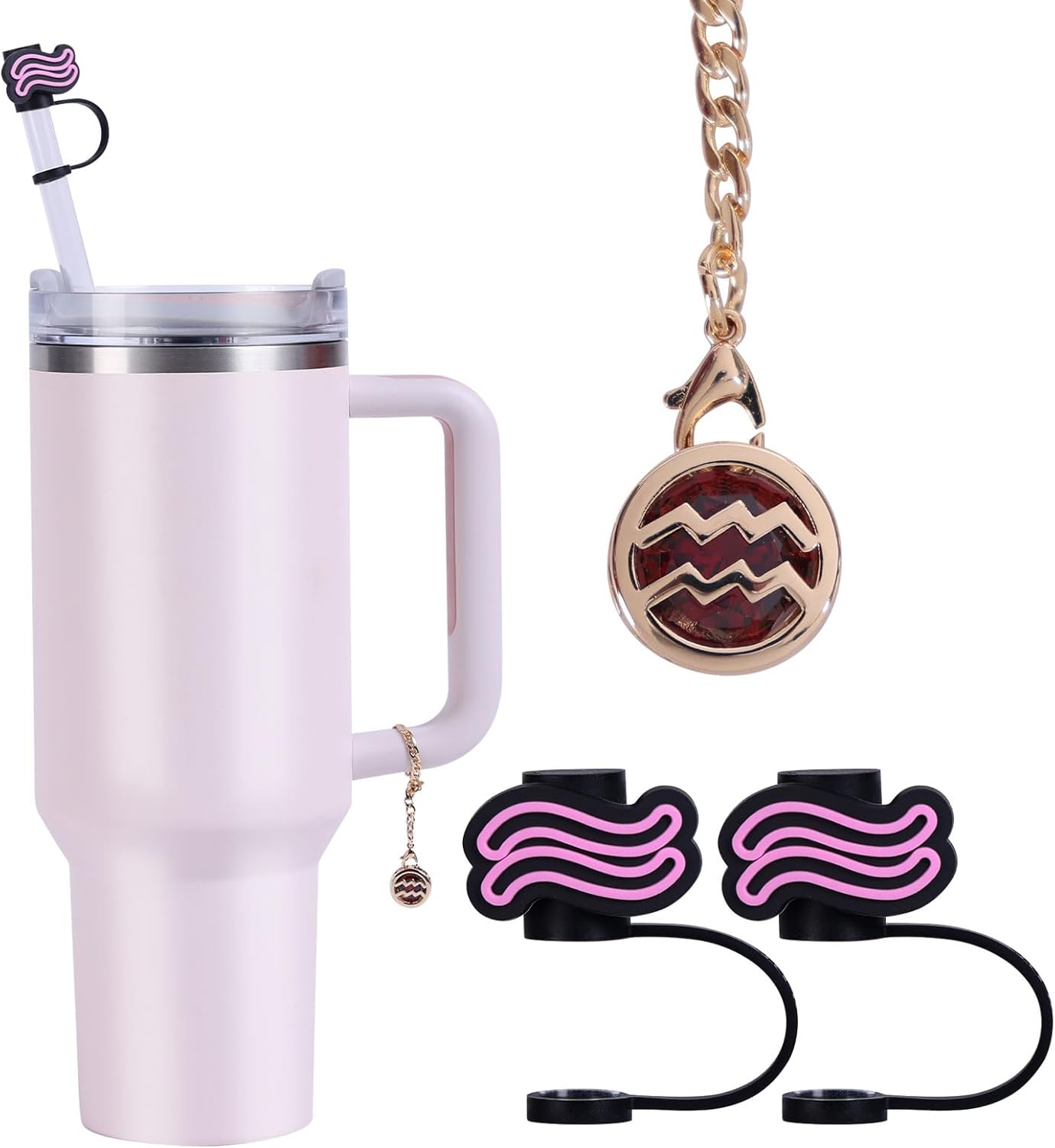 (2+1) 2 cubiertas de paja de constelación para copa Stanley de 30 y 40 onzas, 0.394 in con 1 pieza de accesorios de copa Stanley, dijes de