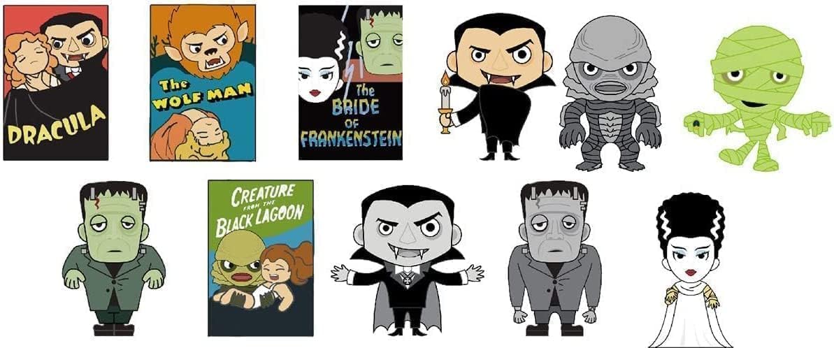 Paquete de monstruos terroristas, caja clásica universal de figuras de terror, paquete de personajes de palabras de Mash + tarjetas coleccionables