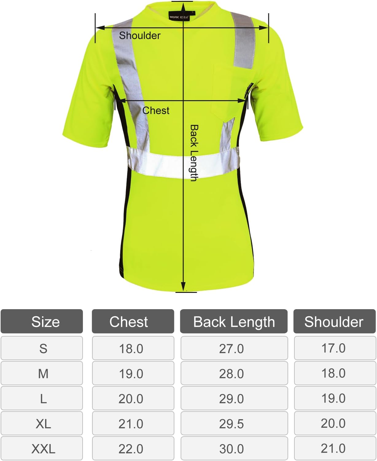 WORK IDEA Camiseta de seguridad para mujer, cinta reflectante, de alta visibilidad, para trabajo, construcción, manga corta