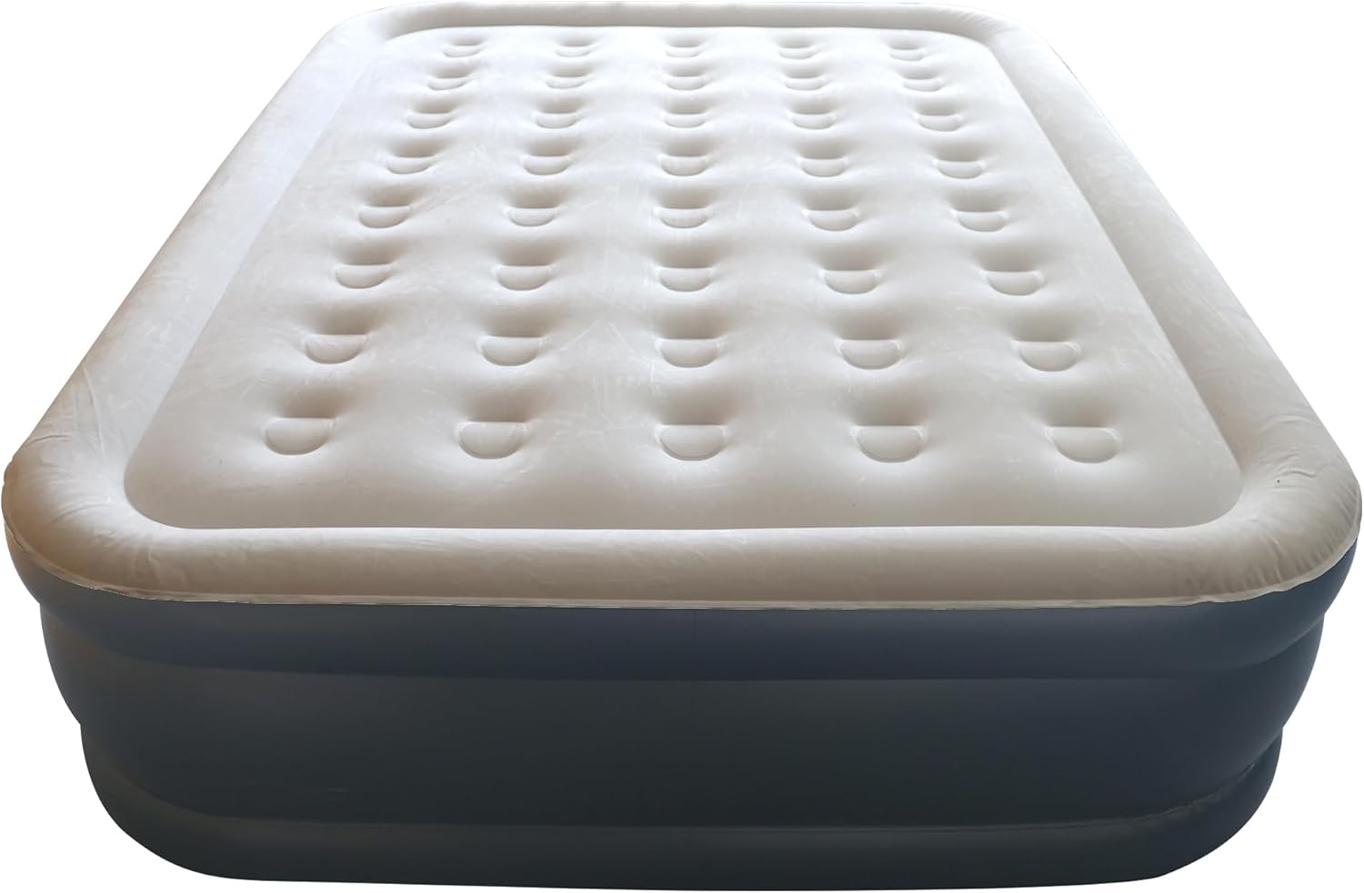 Colchón de aire exclusivo con bomba incorporada, cama inflable doble alta de lujo para el hogar, viajes y campamento, azul marinoblanco, Queen, 18