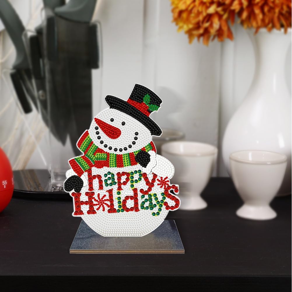 Orgone Kit de adornos de escritorio de pintura de diamante de muñeco de nieve de Navidad, decoración de mesa, arte de mosaico, decoración de mesa