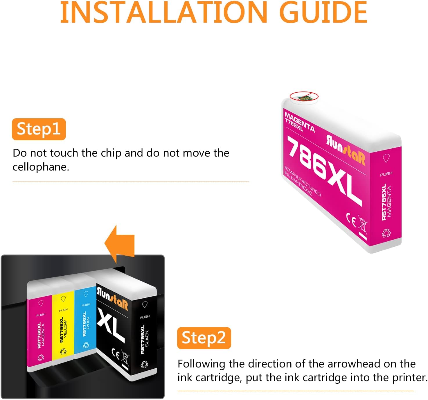 Run Star 1 paquete de cartucho de tinta remanufacturado magenta 786XL para Epson 786XL T786XL para Epson Workforce Pro WF-4630 WF-5620 WF-5110