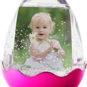 FINE PHOTO GIFTS Huevo de Pascua de plástico 2″ x 3″ foto globo de nieve con una base magenta chapada en metal FINE PHOTO GIFTS Huevo de Pascua de plástico 2″ x 3″ foto globo de nieve con una base magenta chapada en metal
