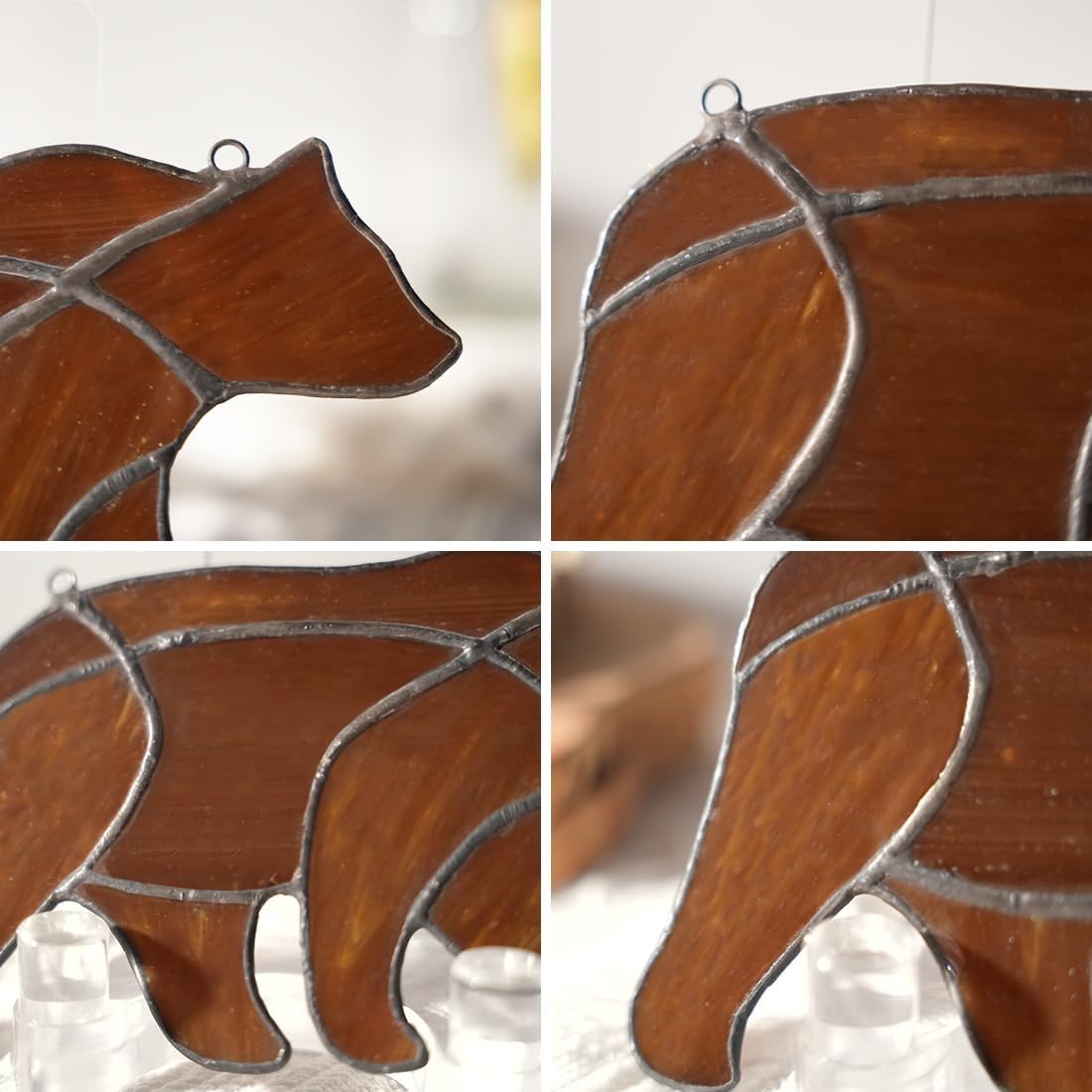 BOXCASA Decoración de oso para colgar ventanas de vitral, oso marrón para decoración de pared de ventana, arte animal, granja, sala de estar,