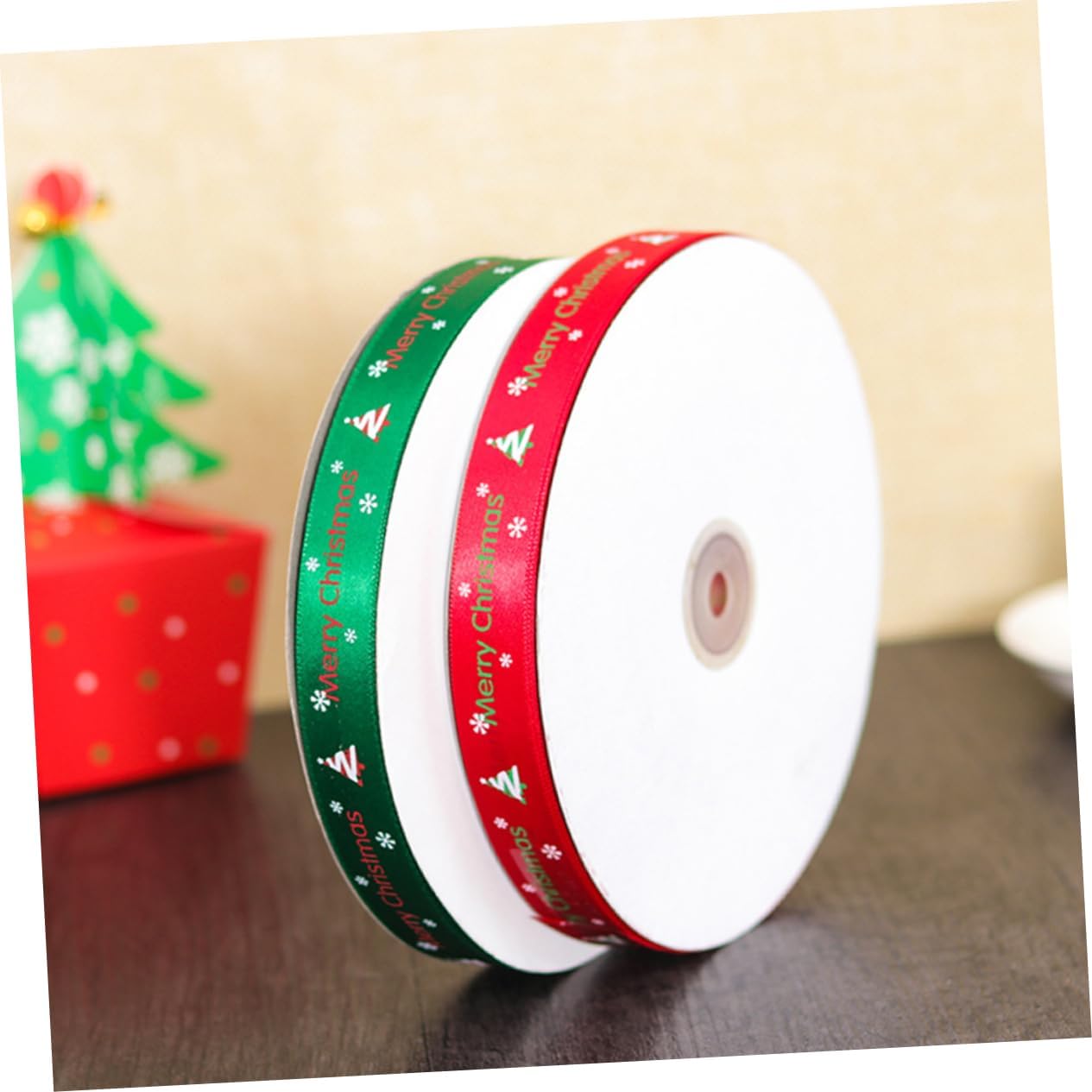EXCEART 2 unids Navidad Impreso Cintas de Alambre Cinta de Satén de Navidad Cinta de Embalaje Cintas Artesanales Cintas de Fabricación de Cintas de