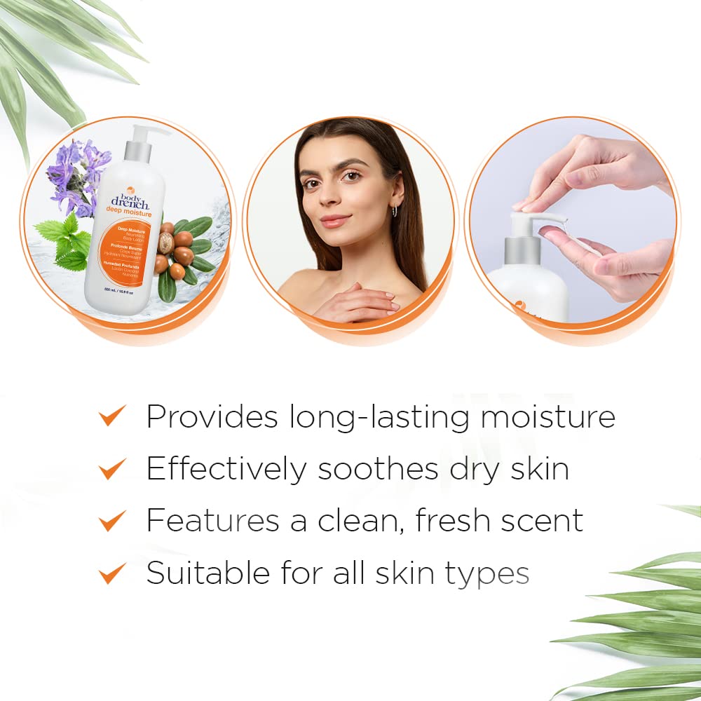 Body Drench Loción corporal nutritiva de humedad profunda para todo tipo de piel, 16.9 onzas líquidas
