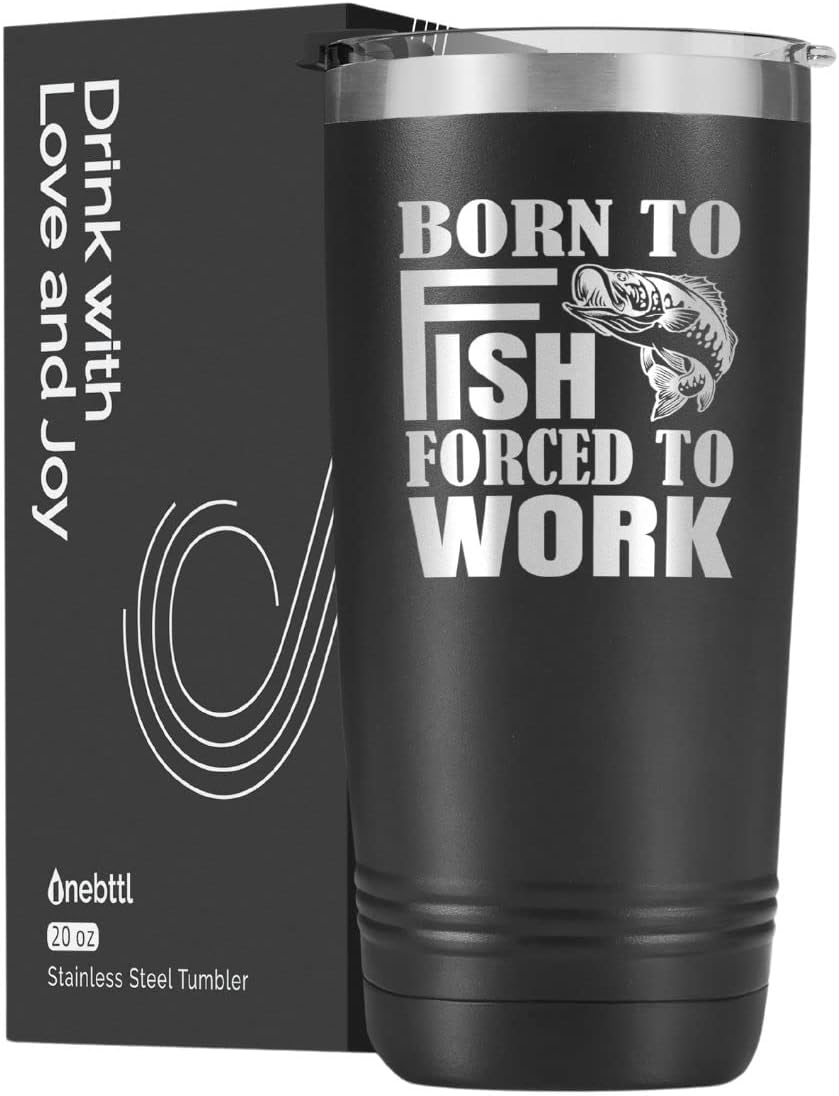 Onebttl Regalos de pesca para hombres y hombres, taza de pesca única para él, vaso de pesca de acero inoxidable de 20 onzas para papá, marido,