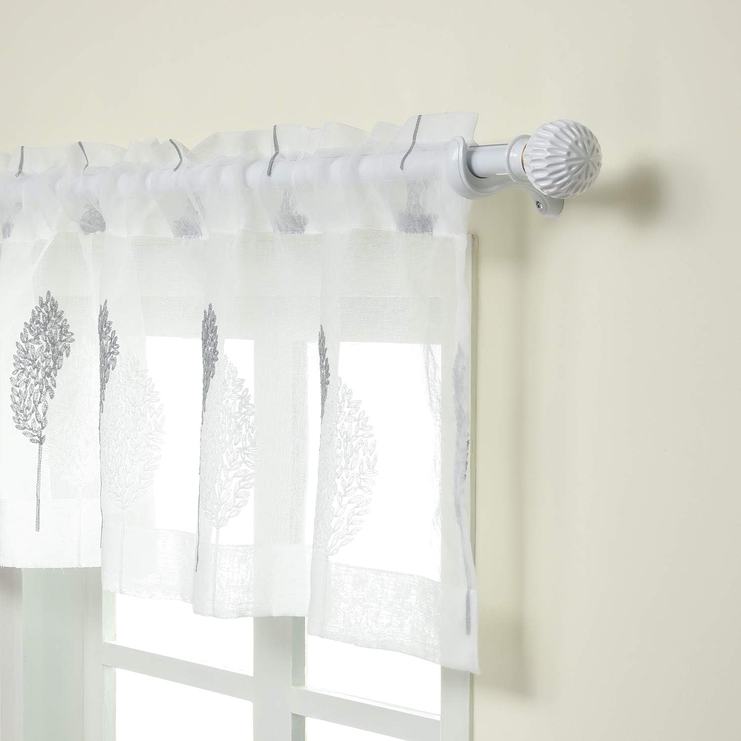VOGOL Juego de cortinas transparentes bordadas y cenefas para sala de estar, con bolsillo para barra blanca, par de cortinas traslúcidas para