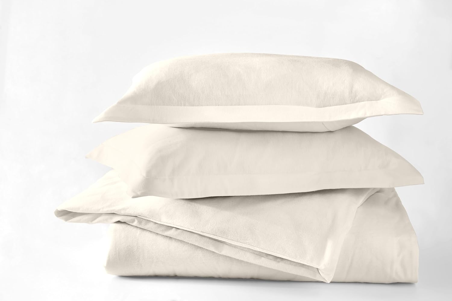 Dormisette Juego de sábanas y fundas de almohada de franela alemana de lujo, 4 piezas (marfil sólido, Queen)