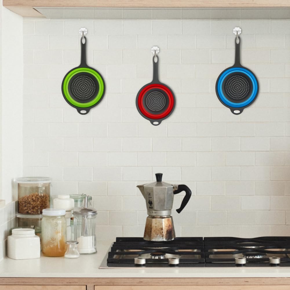 Colador plegable para cocina, 3 tamaños, juego de cestas de colador plegable de silicona con asas, escurridor redondo para lavar frutas, alimentos y