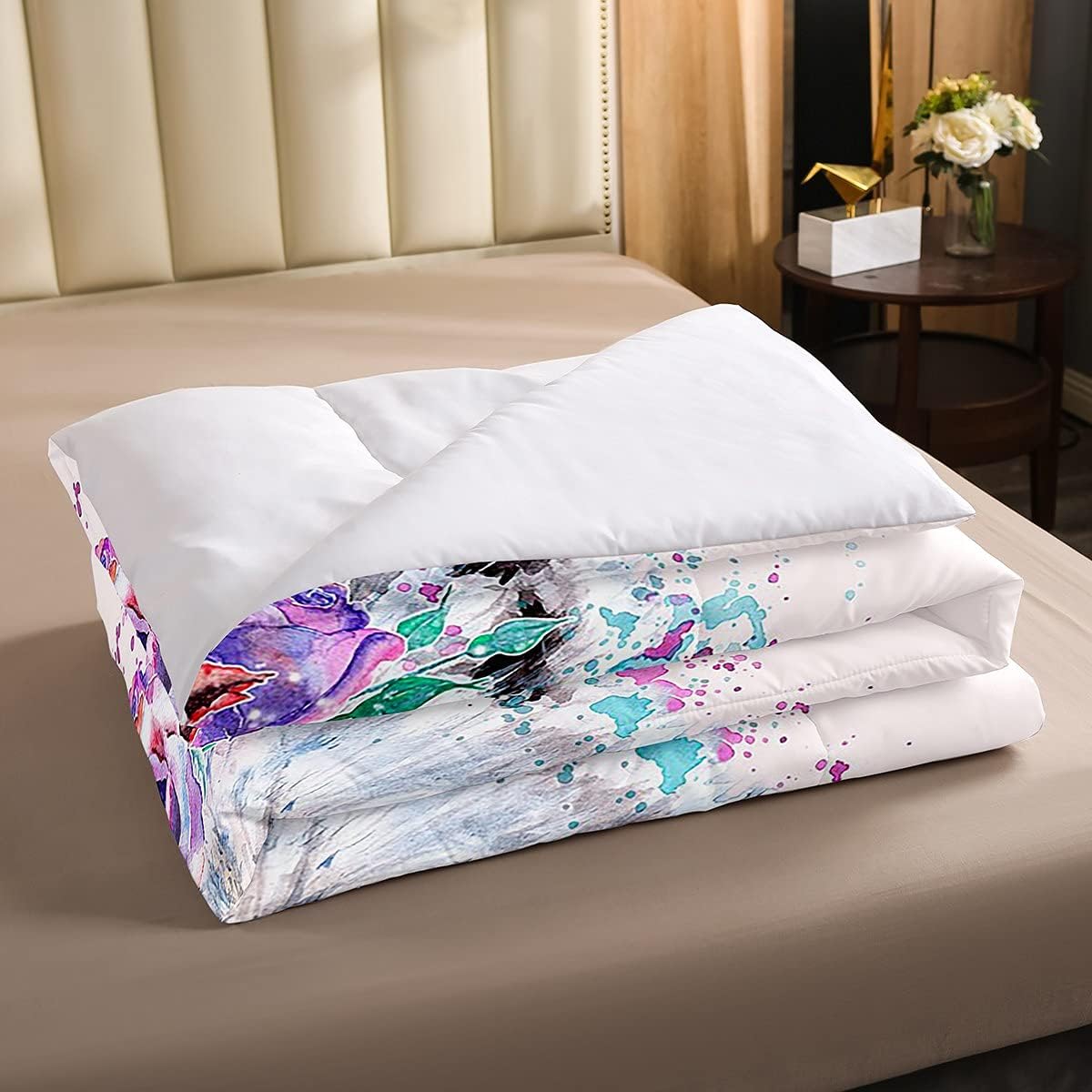 Juego de ropa de cama de lobo con diseño de animales de safari con ojos verdes, juego de edredón de teñido anudado para niñas, edredón de plumas de