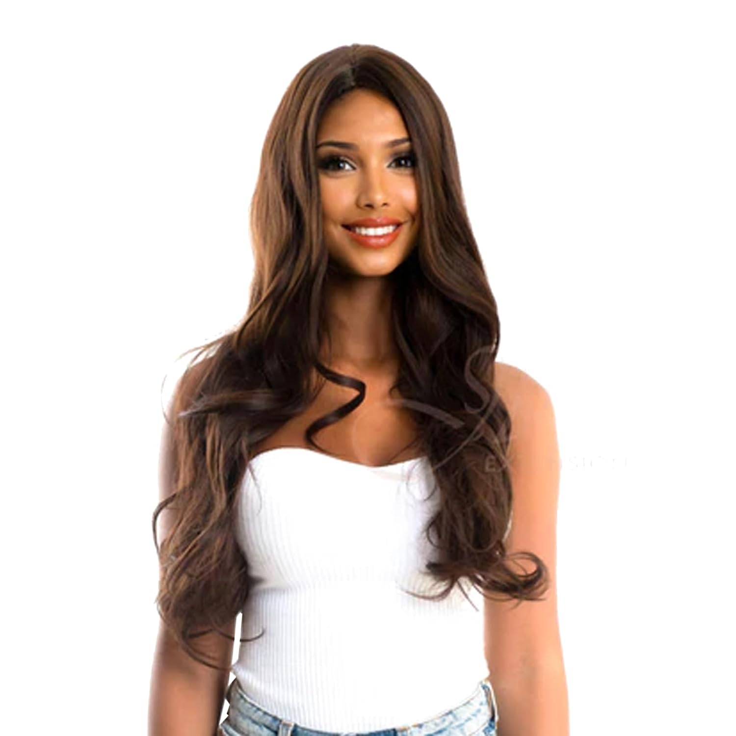 OLIVIA – Peluca de cabello largo rizado marrón natural, pelucas de cabello corto sin pegamento para mujer, pelucas sintéticas naturales para uso