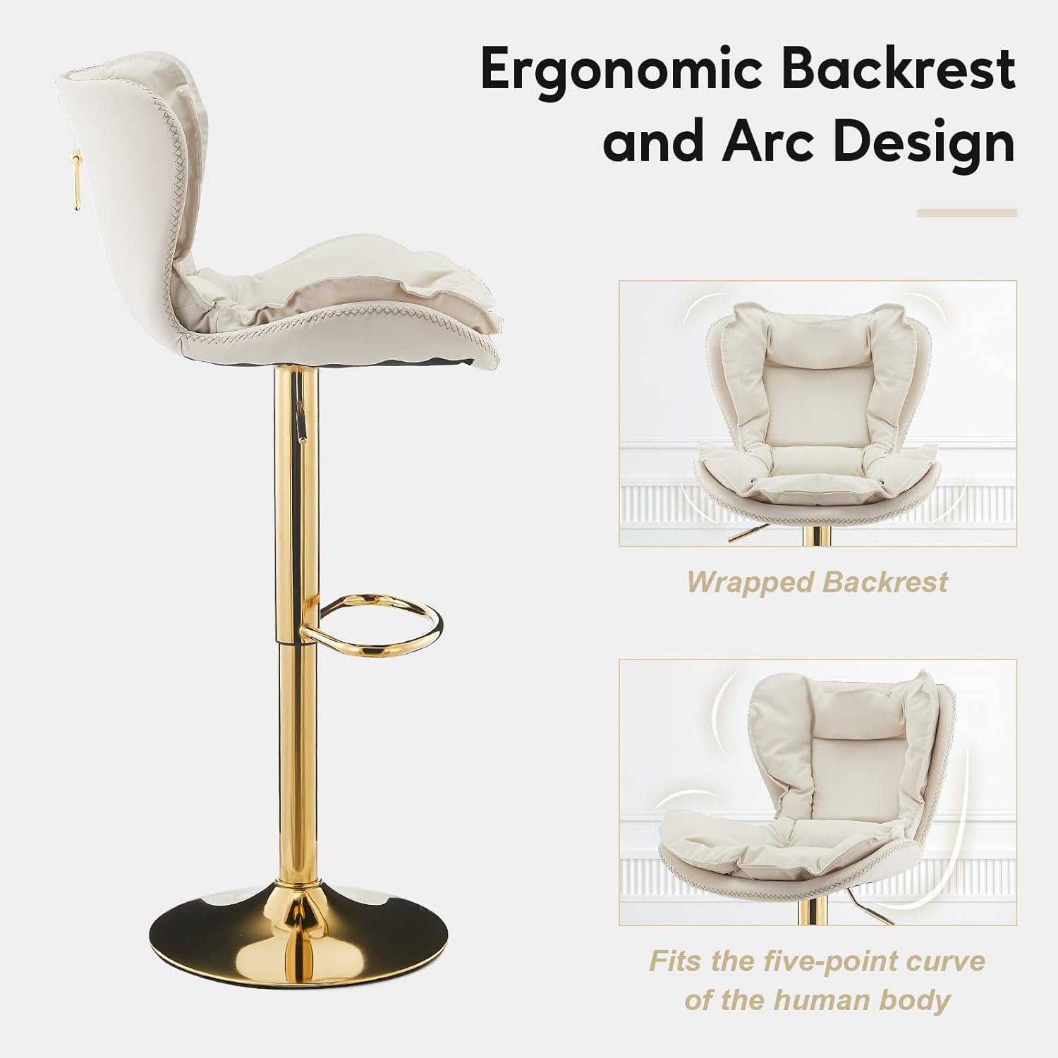 TUKAILAi Taburetes de bar de piel sintética con cojín de asiento tapizado de doble capa, taburetes de bar giratorios de 360, sillas de bar modernas