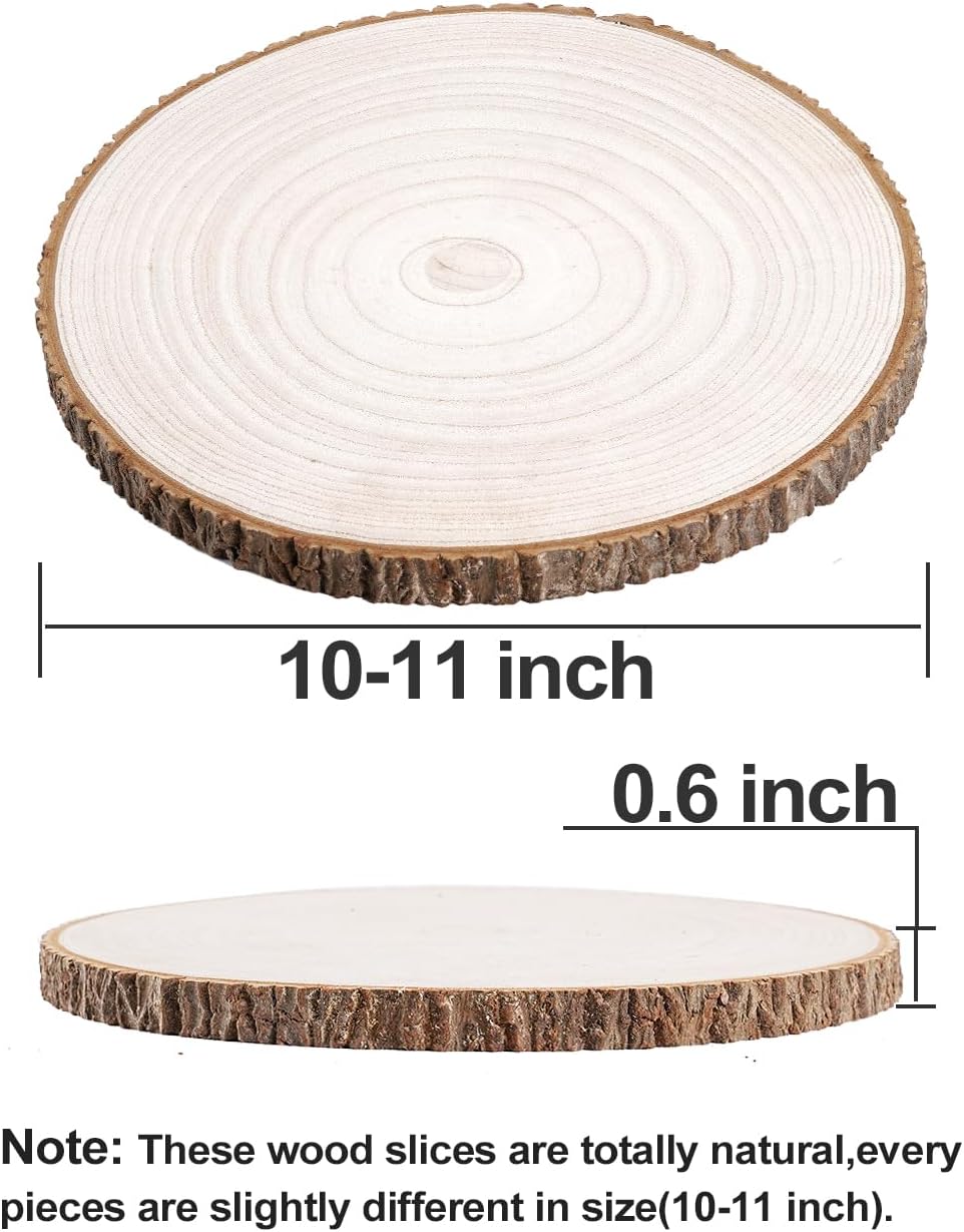 wohohoho 10 piezas de rebanadas grandes de madera natural de 9 a 10 pulgadas para centros de mesa, círculos de madera sin terminar con corteza para