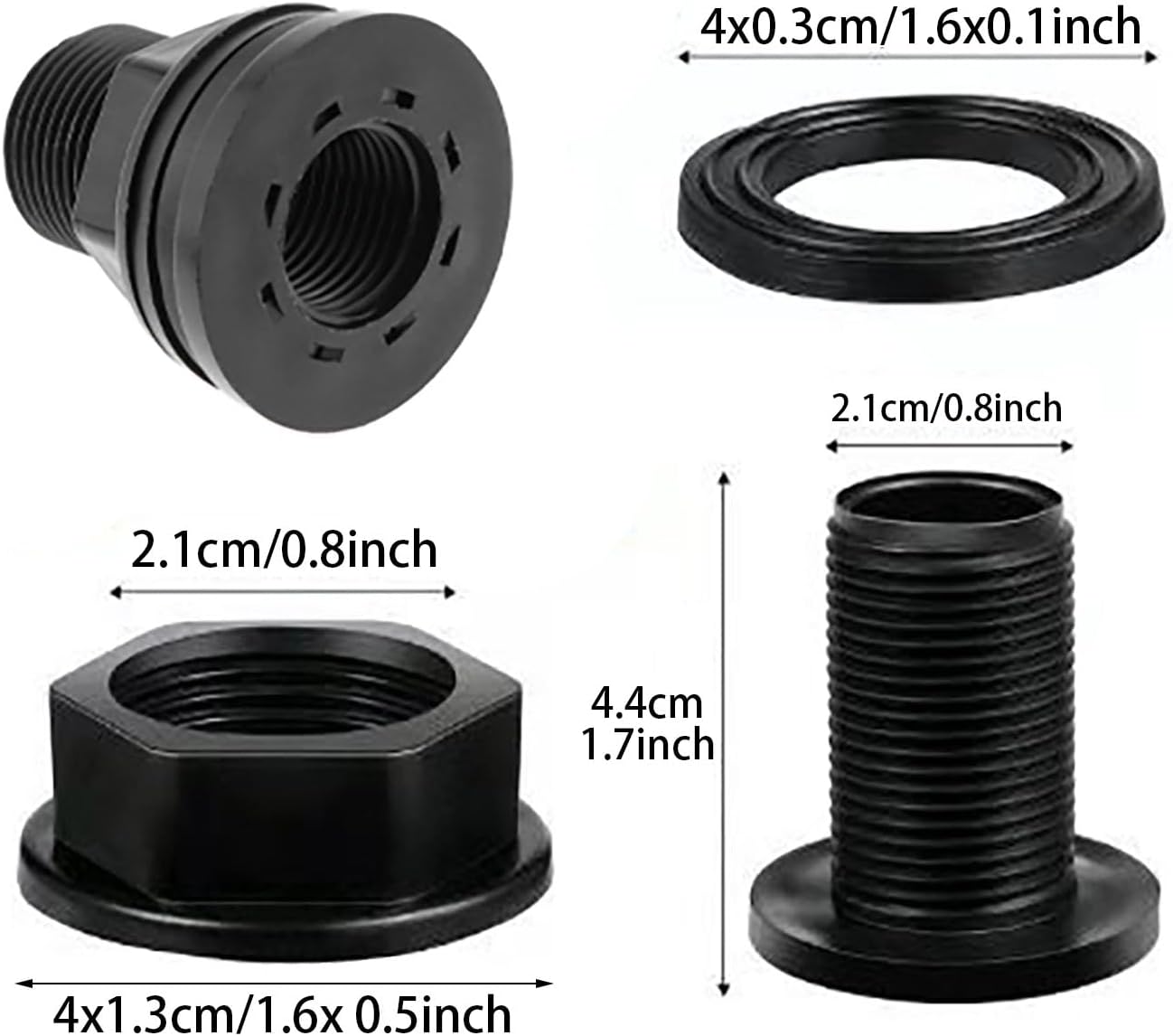 4 unids 34 pulgadas macho 12 pulgada hembra doble roscado tabique tanque de agua conector PVC tabique montaje para barriles de lluvia, acuarios,