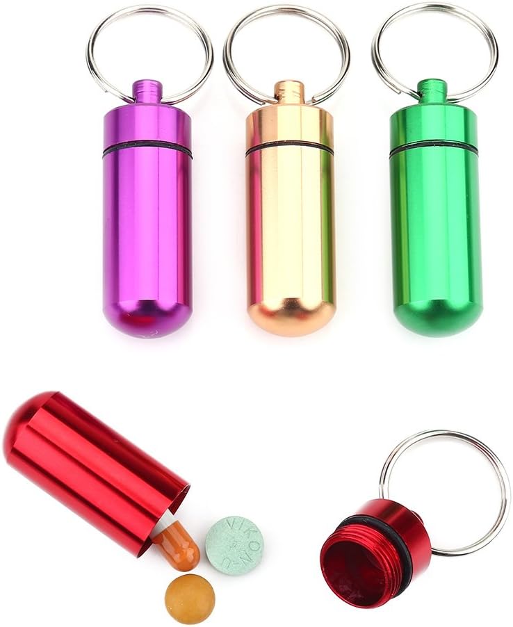Pastillero, mini pastillero de aluminio impermeable, organizador de botellas con llavero para medicamentos al aire libre (9 unidades)