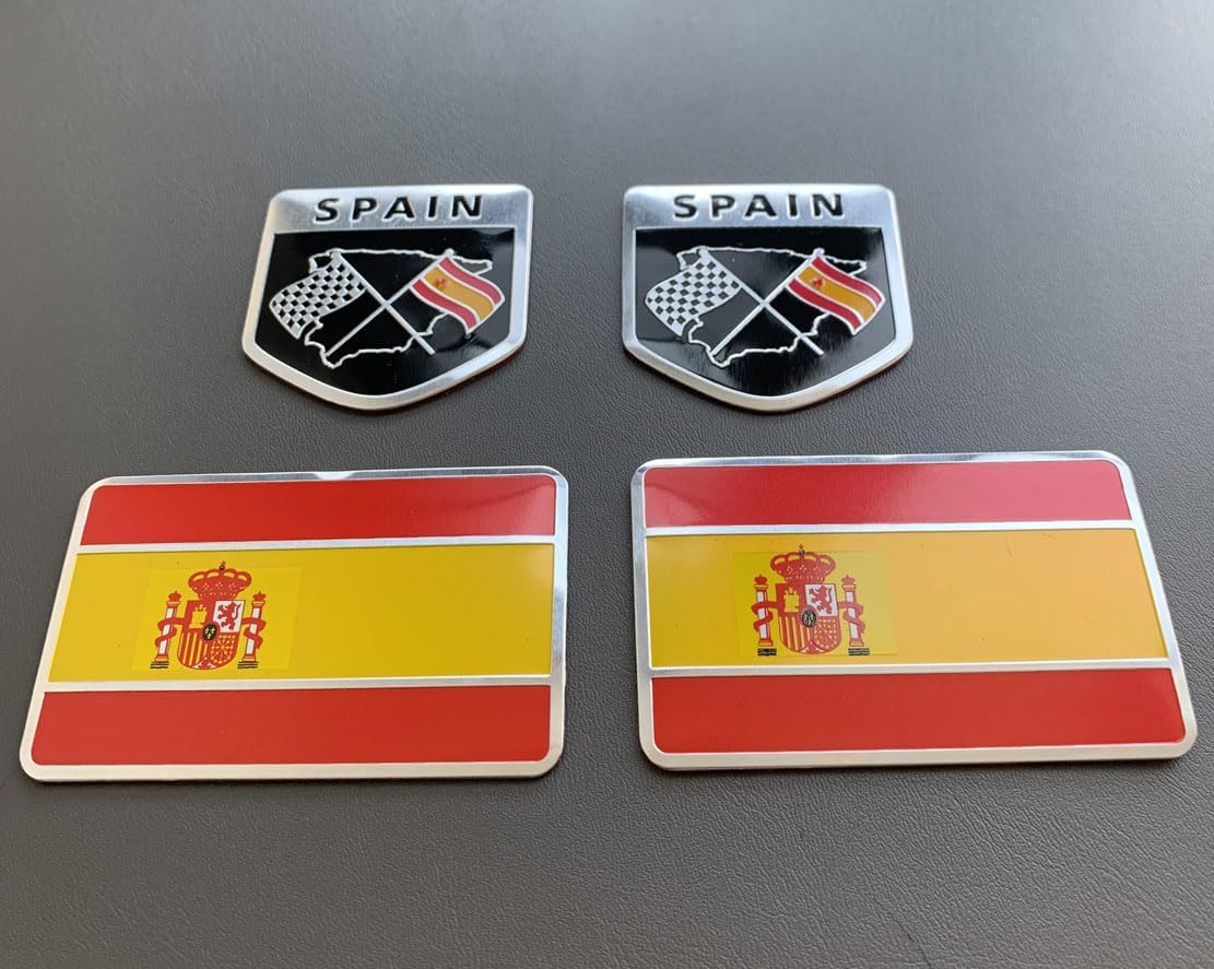 4 calcomanías de metal con emblema de la bandera de España Española España, banderas nacionales españolas, insignias patrióticas para autos,