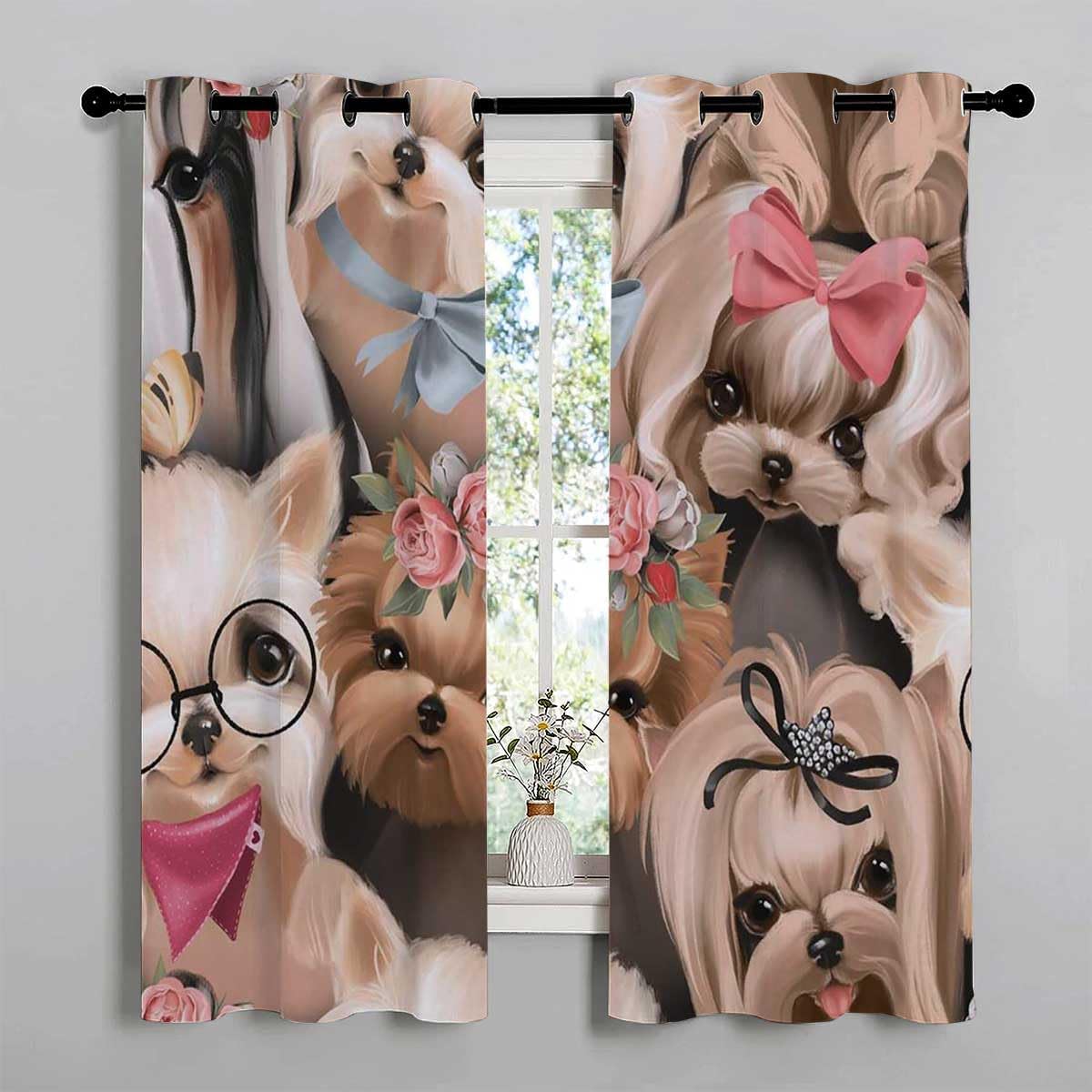 YANFENQI Cortinas para Habitacion Cute Dog Grommet Short Curtain for Doorway Garage Curtain 63Inch Width by 63Inch Length,2 Panels