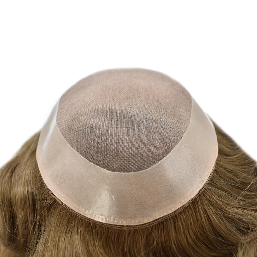 Pieza de cabello humano tipo tupé para hombre, repuesto de sistema de cabello humano fino mono, postizo para hombre, peluca duradera NPU para