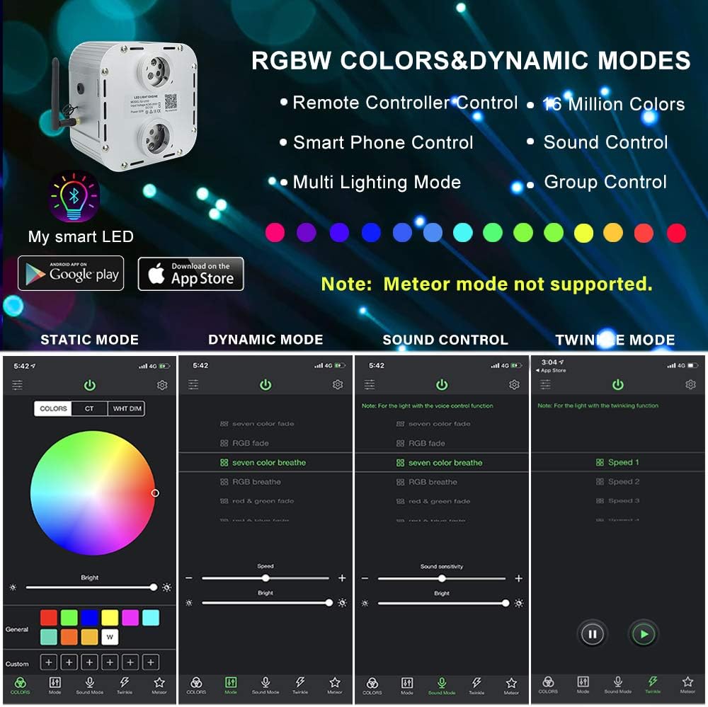 Controlador de motor, fuente de luz AMKI para kit de luz de techo LED RGB de fibra óptica (32 W-APP (doble cabezal parpadeante))