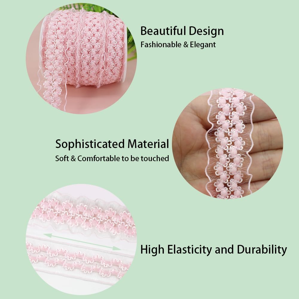 20 yardas de organza con doble volantes color rosa, ribete de encaje elástico, banda de encaje elástica, ropa y ropa para bricolaje, adorno de