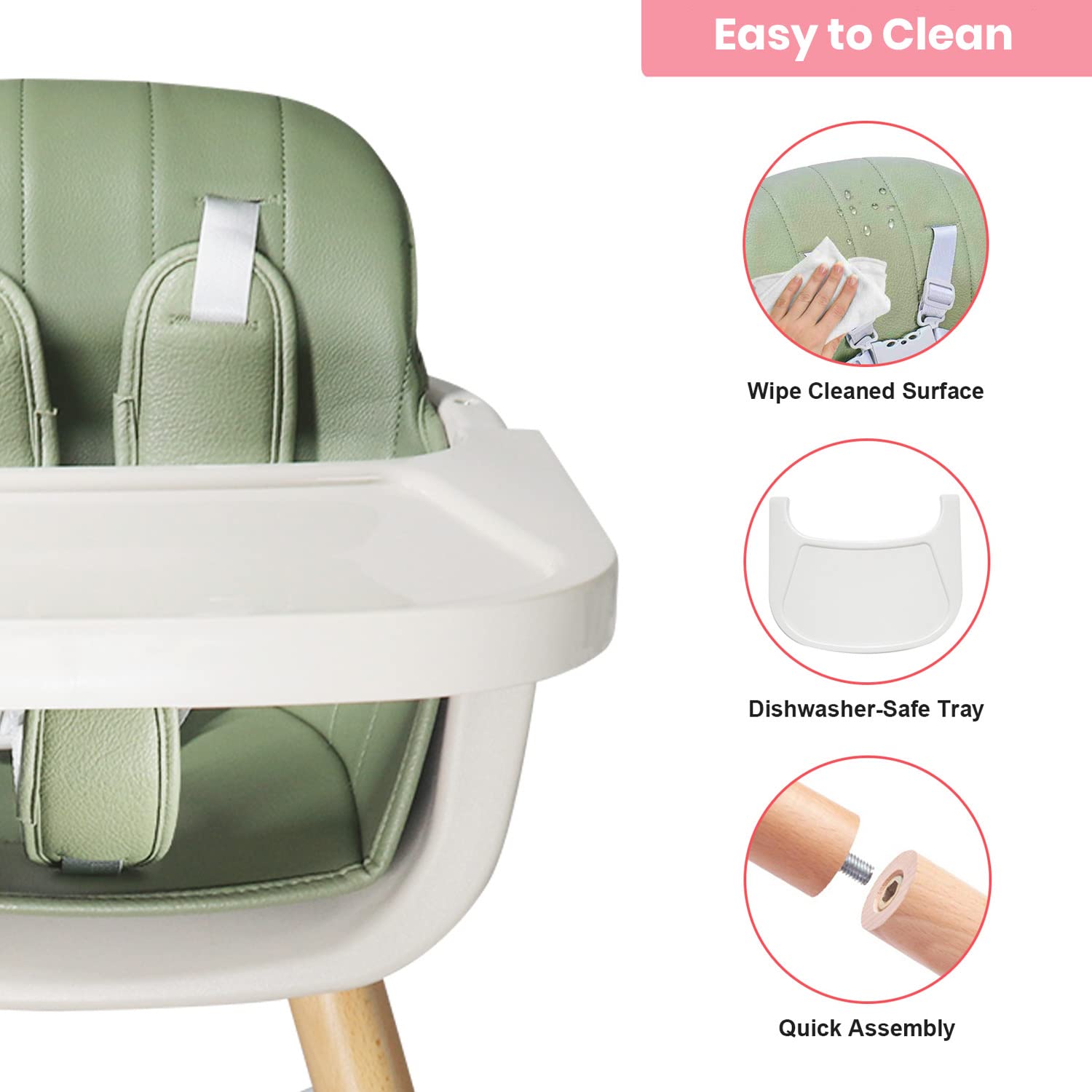 Foho Silla alta para bebé, perfecta silla alta convertible 3 en 1 de madera con cojín, bandeja extraíble y patas ajustables para bebé y niños