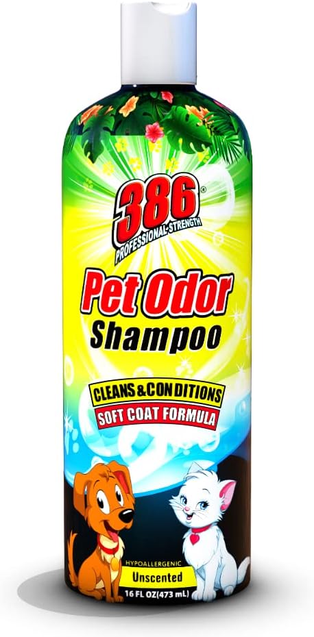 386 Champú y acondicionador para perros de fuerza profesional, champú para perros con olor a mascotas de 16 onzas líquidas para perros malolientes,