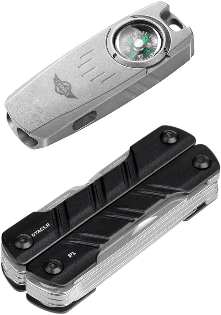 OKNIFE Owhistle – Paquete de 2 silbatos de emergencia multifuncionales con Otacle P1 11 en 1, alicates multiherramienta ligeros de acero inoxidable
