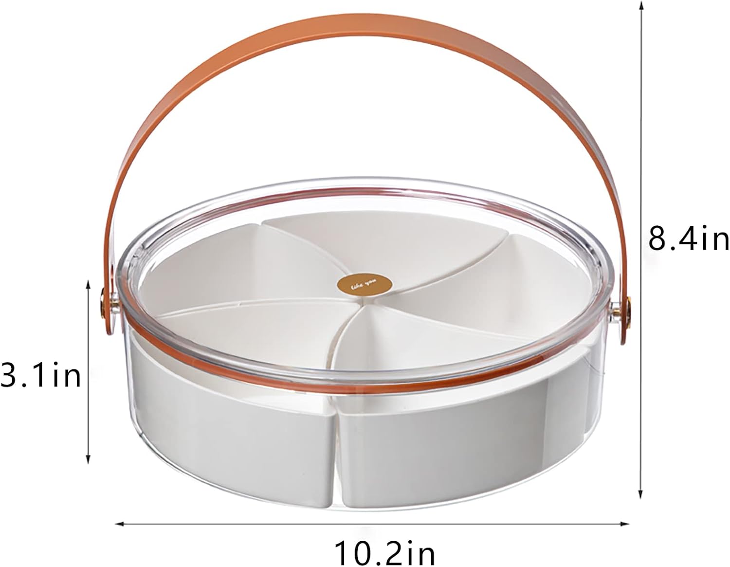 Bandeja transparente dividida para servir con tapa y asa, bandeja redonda portátil de plástico para verduras, caja de almacenamiento de alimentos