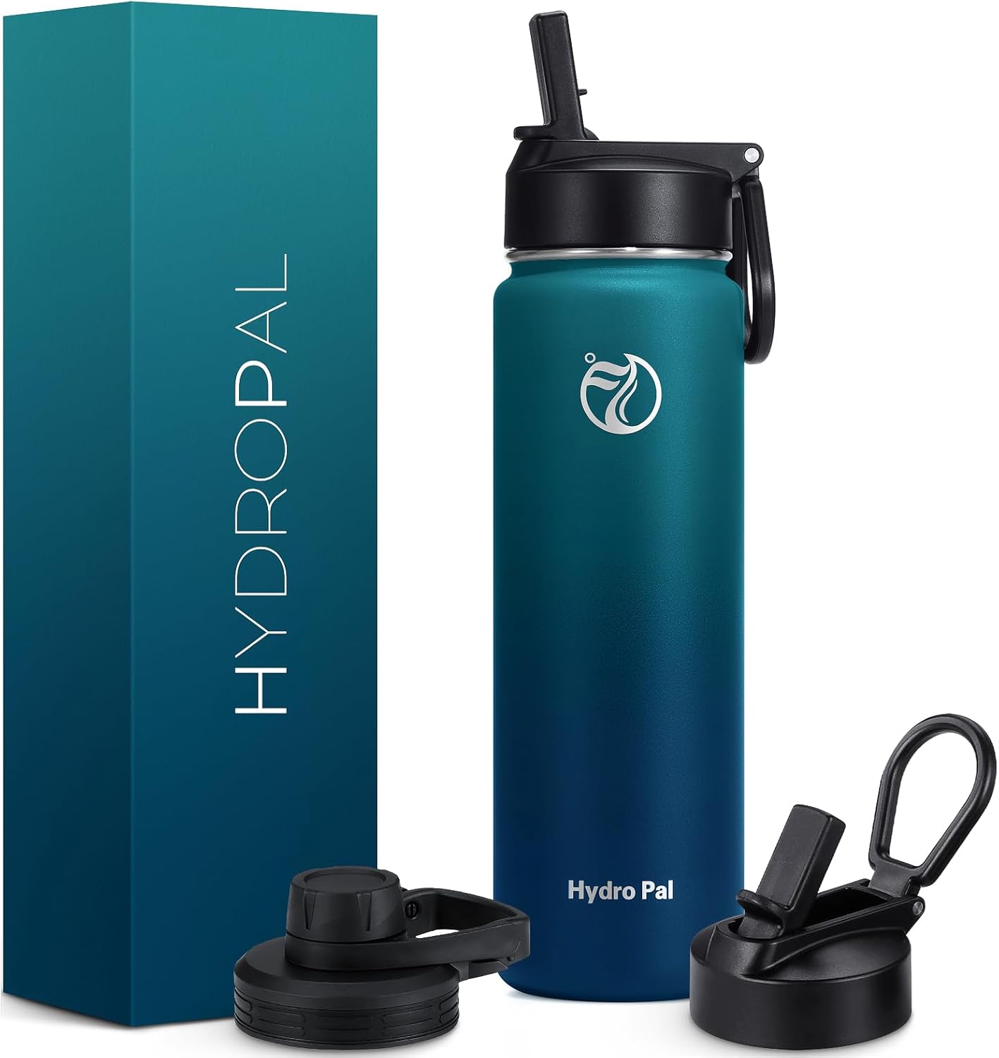 Botellas de agua aisladas de 32 onzas  25 onzas con 2 tapas a prueba de fugas (tapa de boquilla y tapa de pajilla), botella de agua deportiva de