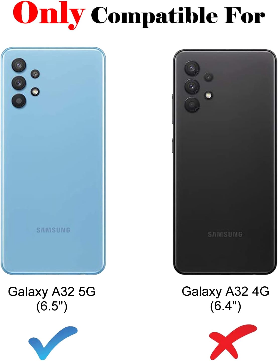 KKEIKO Funda para Galaxy A32 5G, piel sintética tipo cartera para Samsung Galaxy A32 5G, funda protectora magnética con carcasa interior de TPU a