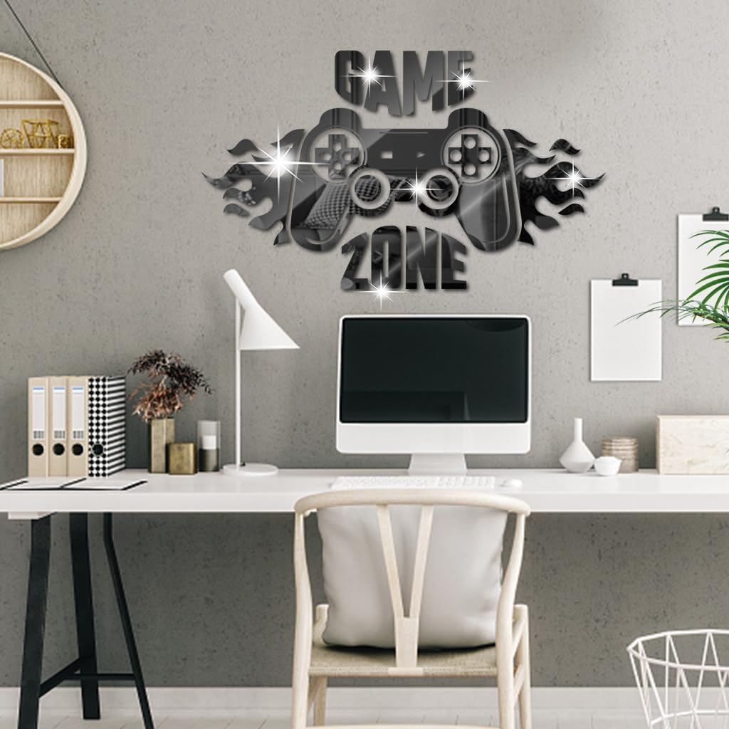 Calcomanías de pared de espejo de juego, letrero de zona de juegos, decoración de habitación de jugadores, decoración de sala de jugadores,