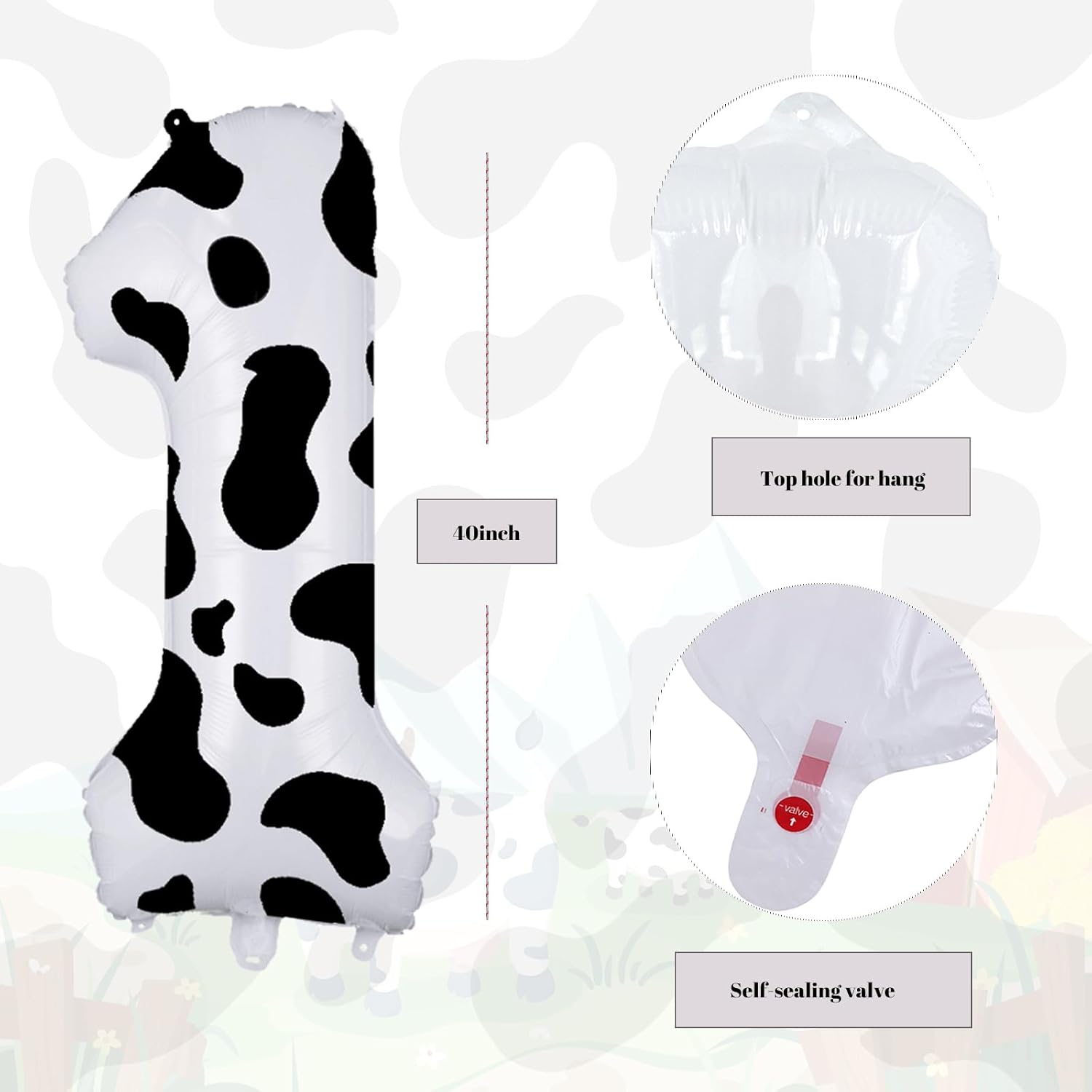 Holy Cow Im One – Decoraciones de cumpleaños de 40 pulgadas, globos de papel de aluminio con el número 1, globos con estampado de vaca, pancarta