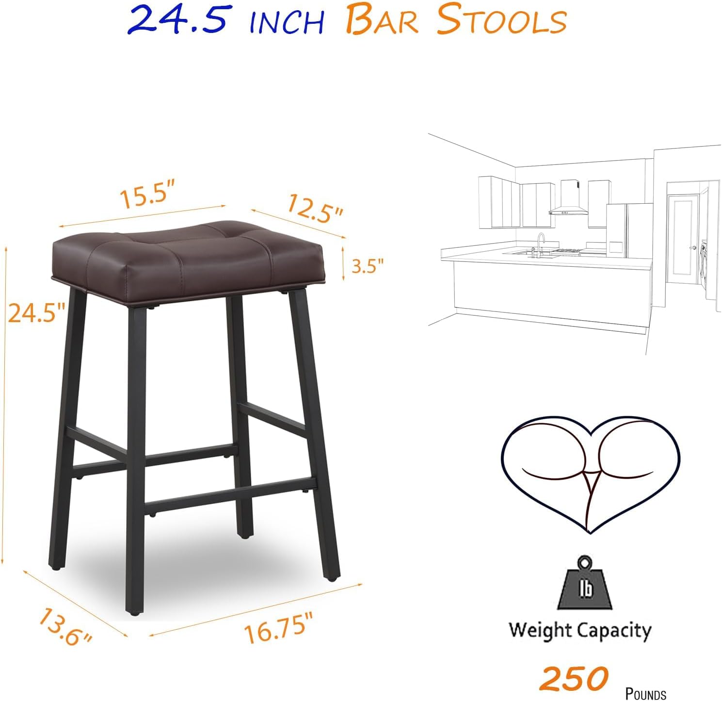 KAIRUITUCH Taburetes de bar de altura de mostrador, taburetes de bar de cocina de 24 pulgadas con respaldo, taburetes acolchados de asiento