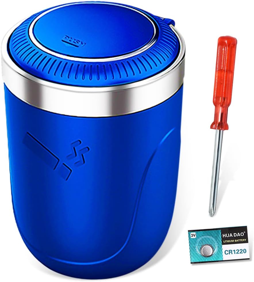 Cenicero de automóvil con tapa, cenicero portátil para automóvil, mini cubo de basura para automóvil, bandeja de cenizas desmontable de acero