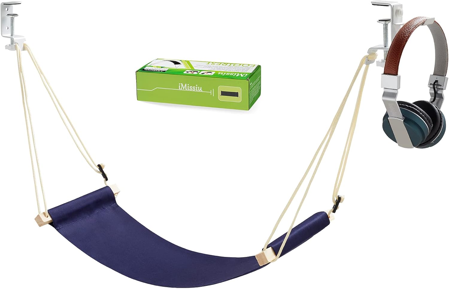 iMissiu Reposapiés de oficina ajustable  Hamaca portátil debajo del escritorio con soporte para auriculares (azul)