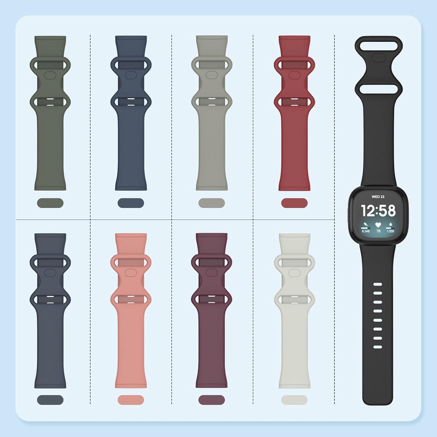 Paquete de 2 bandas impermeables compatibles con Fitbit Versa 3Fitbit Versa 4Fitbit SenseSense 2, pulseras deportivas clásicas de repuesto suaves