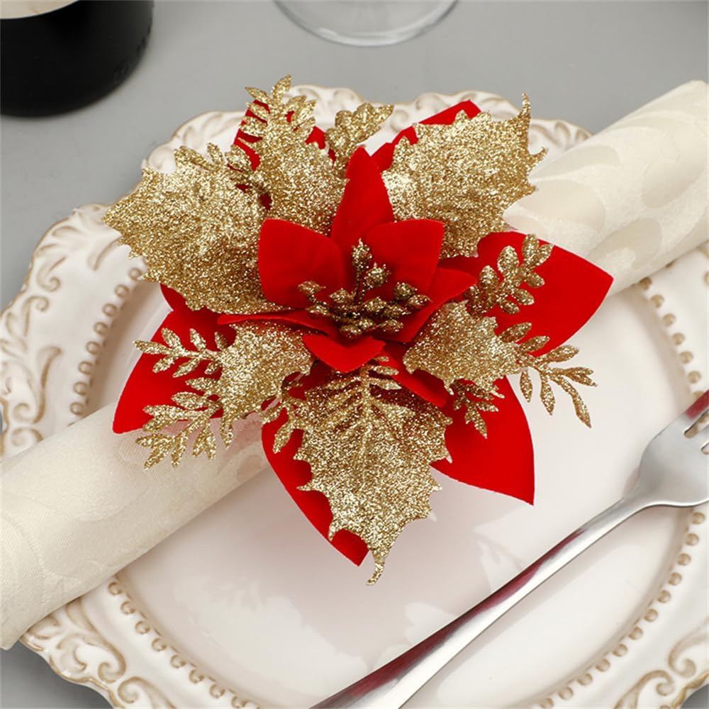 Juego de 6 servilleteros artificiales de Navidad para bodas, fiestas, banquetes, cenas de Navidad, delicadas hebillas, recuerdos decorativos (C)