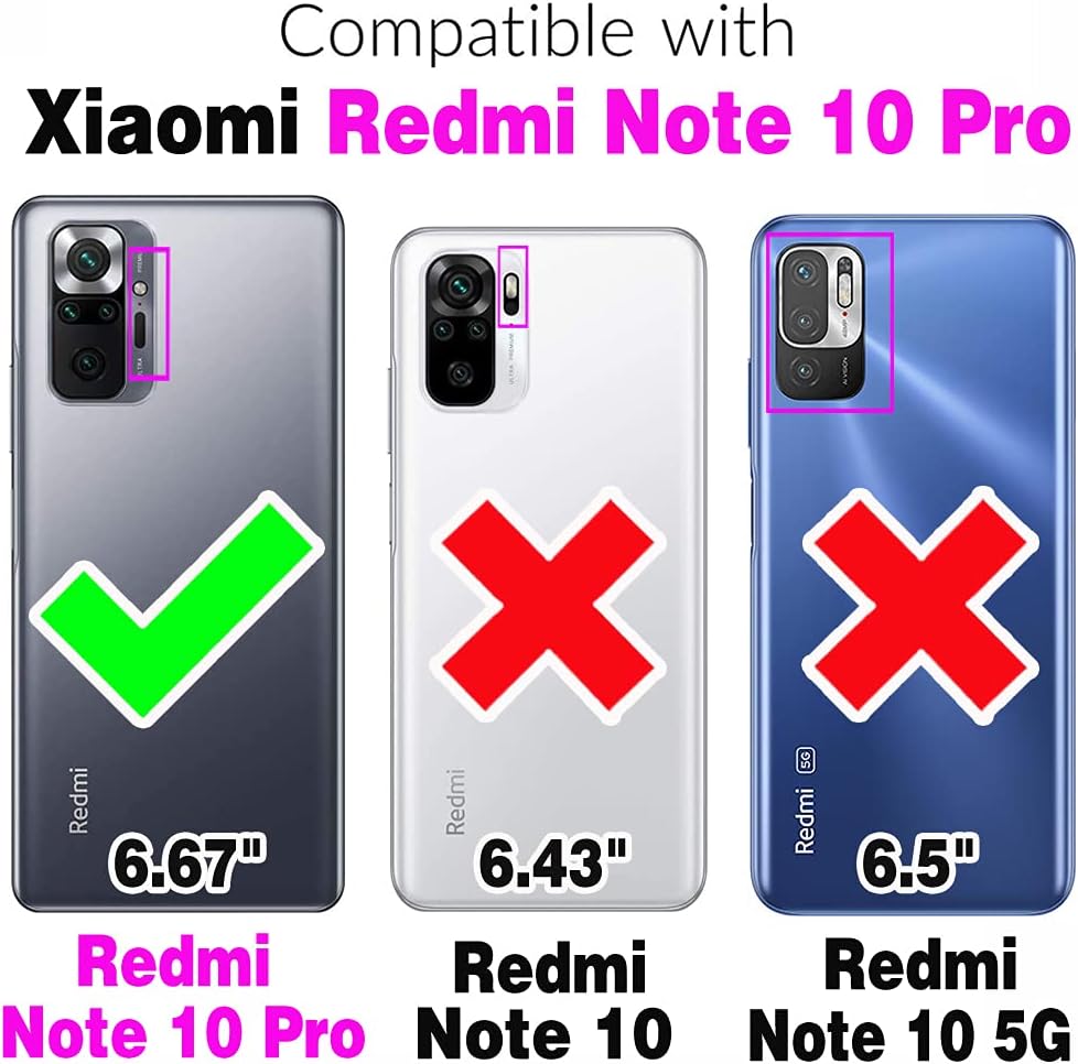 Asuwish Funda compatible con Xiaomi Redmi Note 10 Pro y protector de pantalla de vidrio templado, correa de muñeca con soporte para tarjeta de