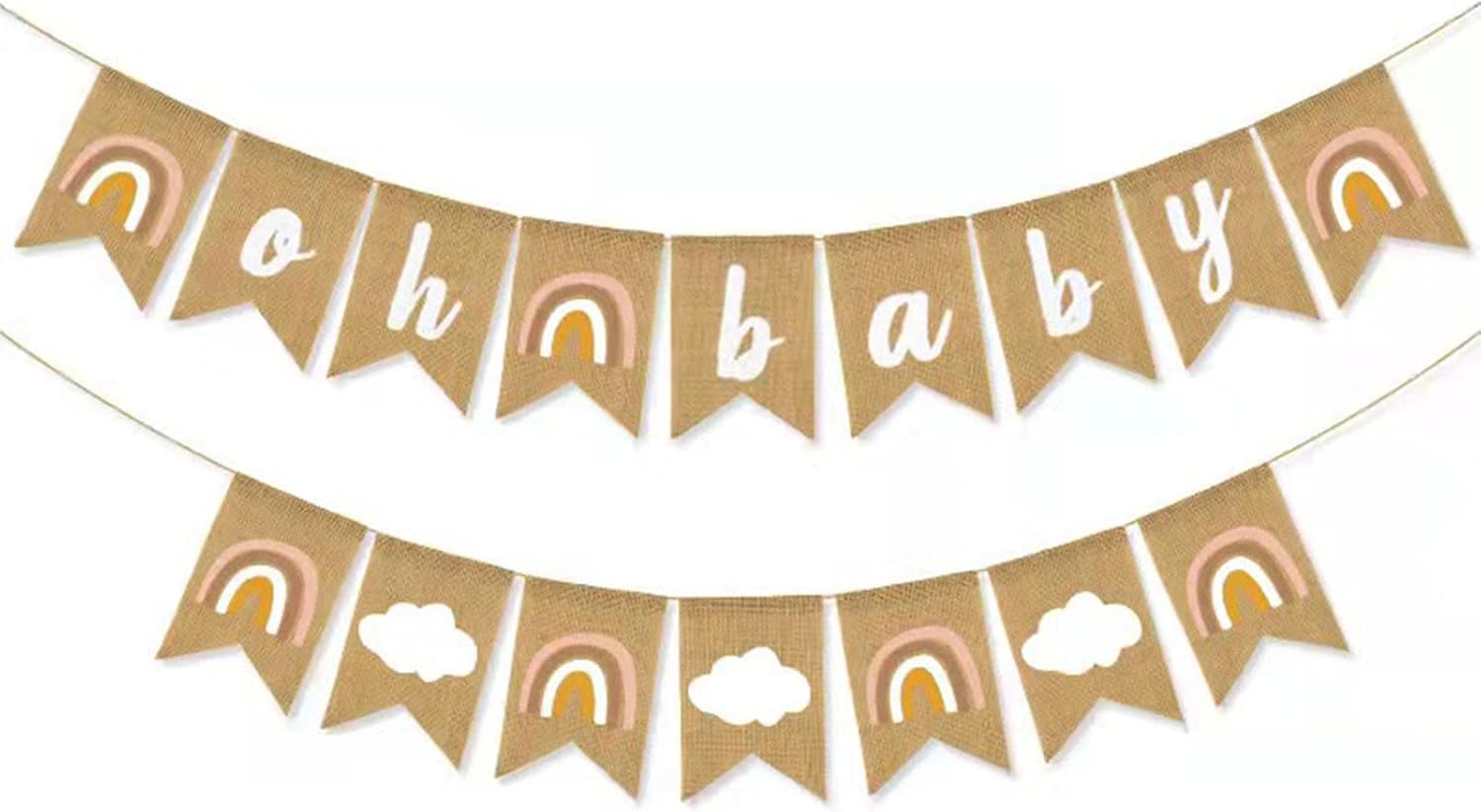 Cartel de arpillera Oh Baby Rainbow Banner ensamblado rústico bohemio para baby shower, guirnalda decorativa