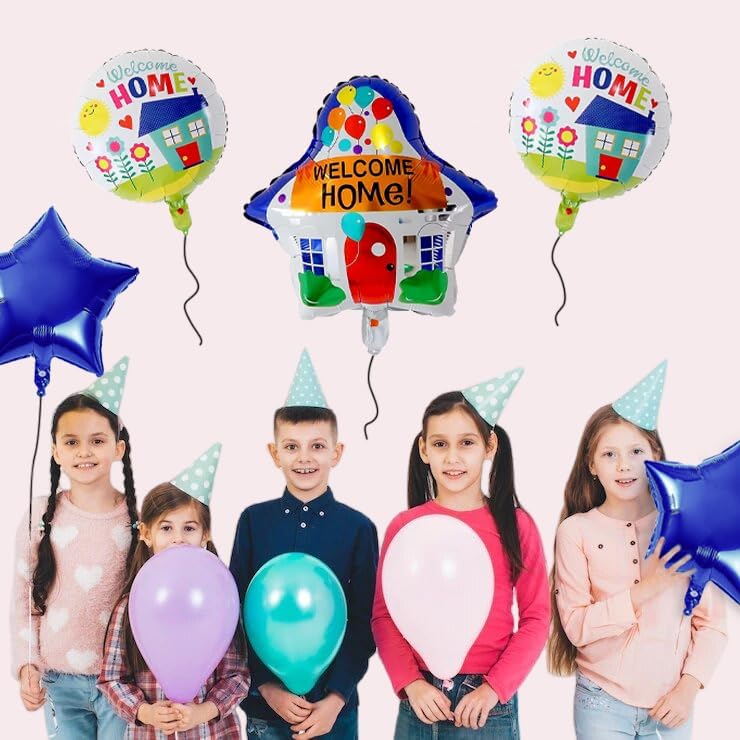 JANSONG 5 globos de bienvenida a casa, globos de Mylar de estrella azul para bienvenida a casa, familia, niños, baby shower, decoración de fiesta