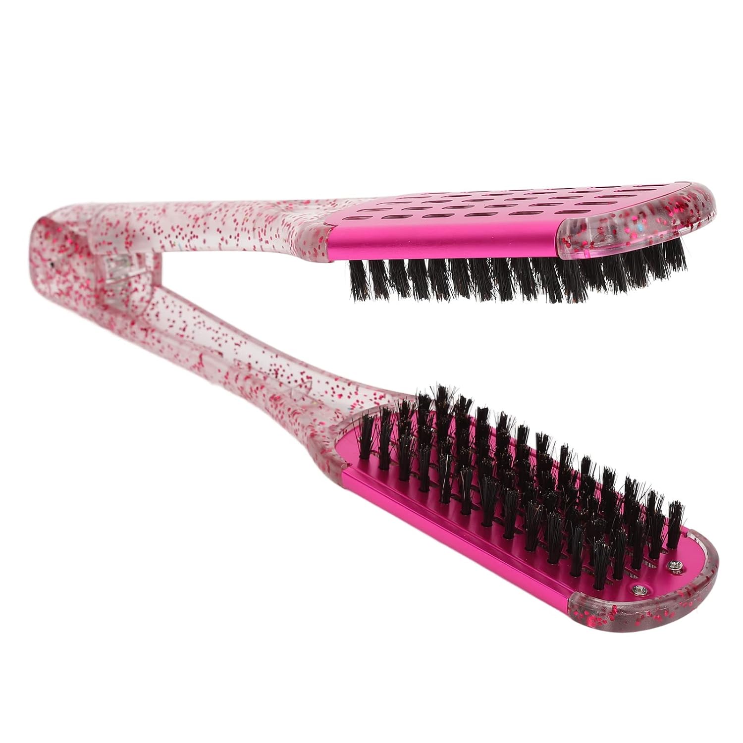 Férula para alisar el cabello, peine de pelo suave de doble cara enderezadora de pelo abrazadera cepillo herramienta de peinado rojo rosa