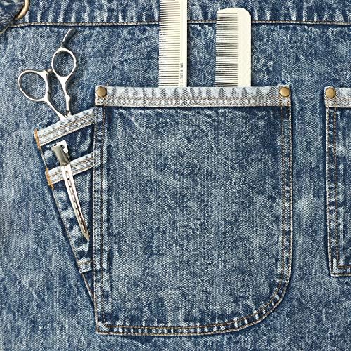 Jeanerlor – Delantales de trabajo de mezclilla con bolsillos para mujeres y hombres, correas cruzadas y ajustables de S a XXXL, Azul mezclilla