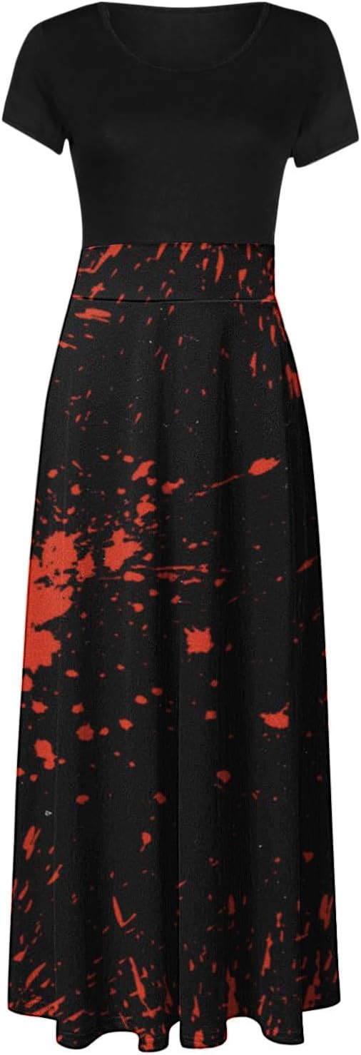 KIOFXFCB Vestidos de verano para mujer 2023, vestidos largos de manga corta para mujer, vestido de playa con cuello redondo y costuras de color
