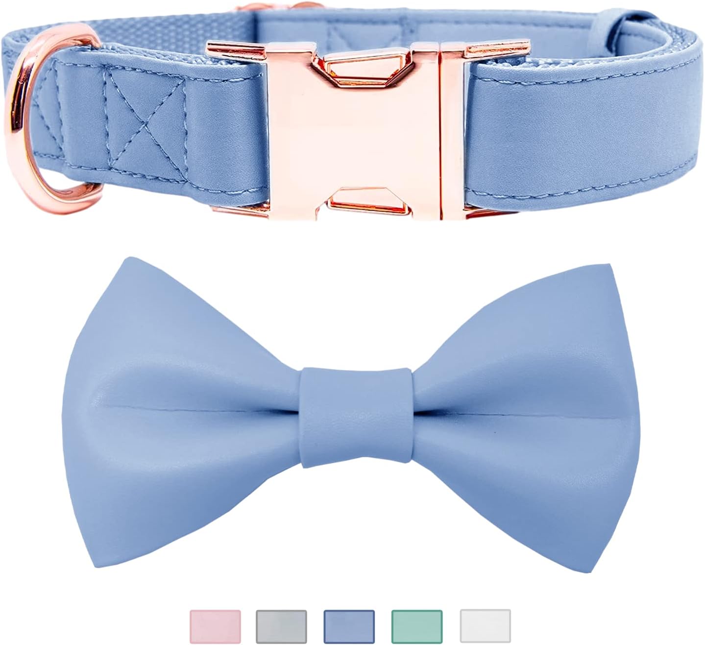 Collar de cuero suave para perro, ajustable, lindo collar de pajarita fácil de limpiar con elegante hebilla de metal resistente de oro rosa para