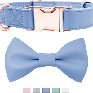 Collar de cuero suave para perro, ajustable, lindo collar de pajarita fácil de limpiar con elegante hebilla de metal resistente de oro rosa para Collar de cuero suave para perro, ajustable, lindo collar de pajarita fácil de limpiar con elegante hebilla de metal resistente de oro rosa para