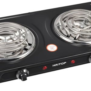 Quemador eléctrico de doble quemador de 2000 vatios, control de temperatura de placa caliente eléctrica, luces indicadoras de potencia, fáciles de Quemador eléctrico de doble quemador de 2000 vatios, control de temperatura de placa caliente eléctrica, luces indicadoras de potencia, fáciles de