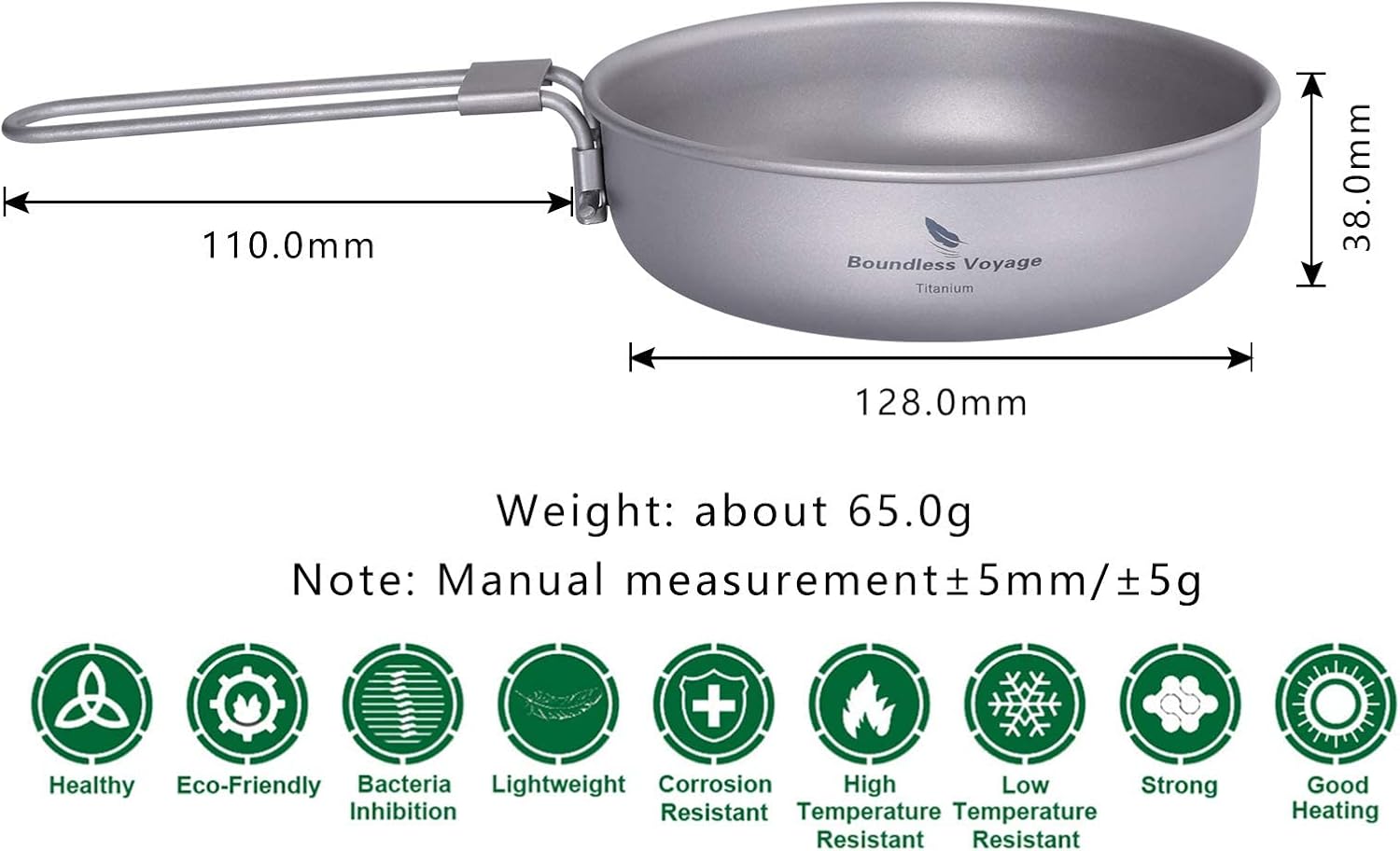 Boundless Voyage Sartén de titanio con mango plegable ultraligero para acampar picnic sartén plancha vajilla utensilios de cocina A-Ti2061C