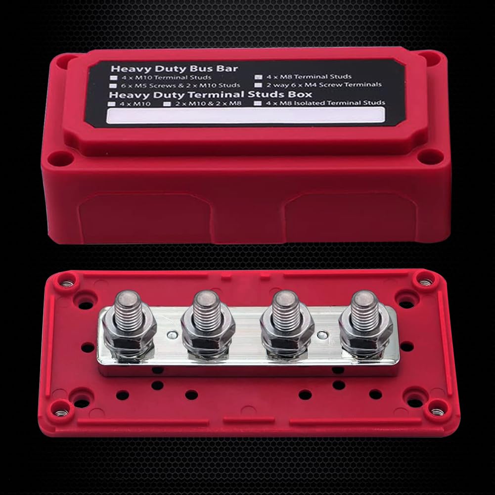 Ampper – Barra de bus de 4 postes de 12-48 V 300 A 38 pulgadas (M10), 4 postes de latón impermeable, bloque de distribución de energía y tierra, kit